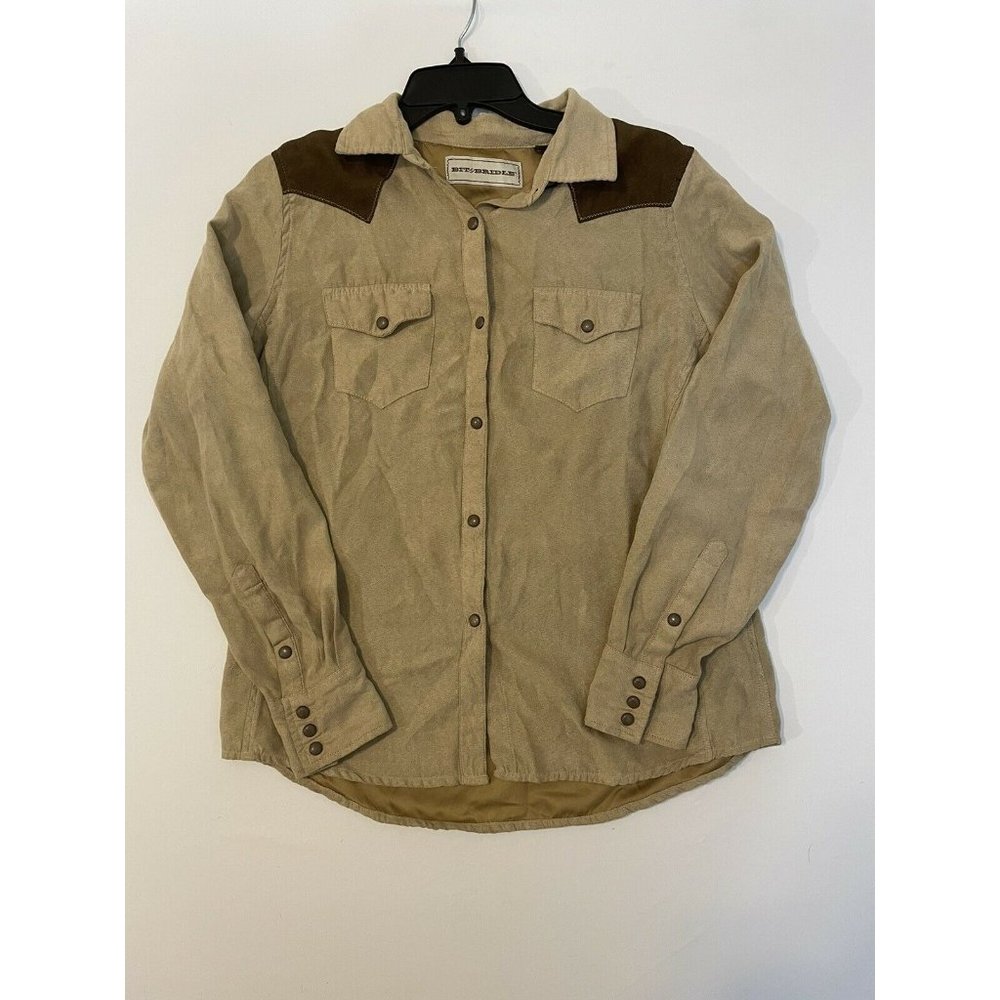Bit & Bridle Womens Brown Casual Long Sleeve Snap Button Shirt Flagstone Small